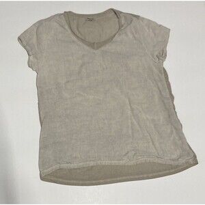 Meo Meli Italian Pure Linen V-Neck Tunic Blouse Cap Sleeve Lagenlook Beige